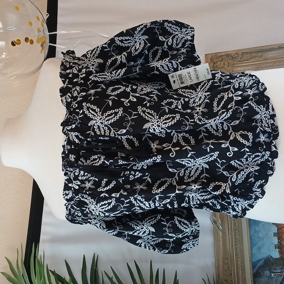 INC International Concepts Tops - INC Nwt Women's Black And Embrodered White Leaf Print Boho Chic Blouse Large